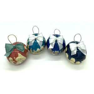 Vintage Precious Moments Decoupage Christmas Tree Ornaments Enesco Lot of 4 EUC